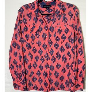 Jones New York Signature Women's Pink Blue Southwestern Design Tab Sleeve SZ L